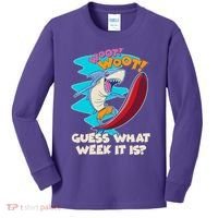 Woot Woot Guess What Week It Is Surfing Shark Kids Long Sleeve Shirt thumb 0