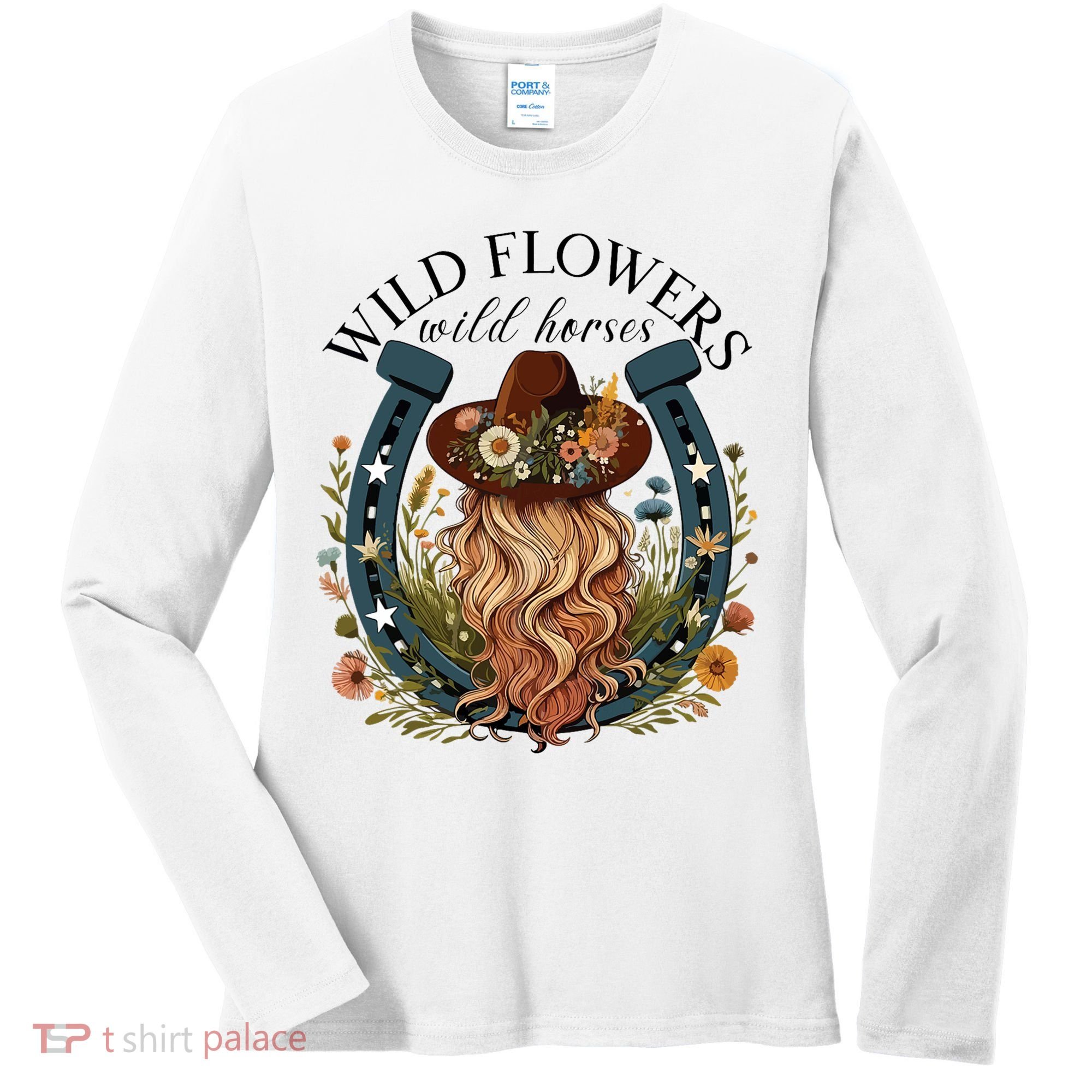 Wildflowers Wild Horses Western Boho Country Music Women's Long Sleeve Shirt