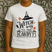 Witch Way Is The Candy Funny Halloween T-Shirt thumb 3