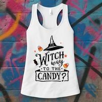 Witch Way Is The Candy Funny Halloween Women's Tank Top thumb 3