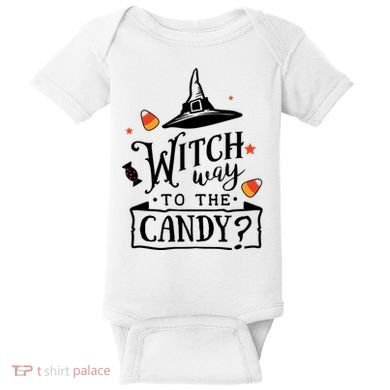 Witch Way Is The Candy Funny Halloween Baby Bodysuit