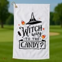 Witch Way Is The Candy Funny Halloween Golf Towel thumb 1