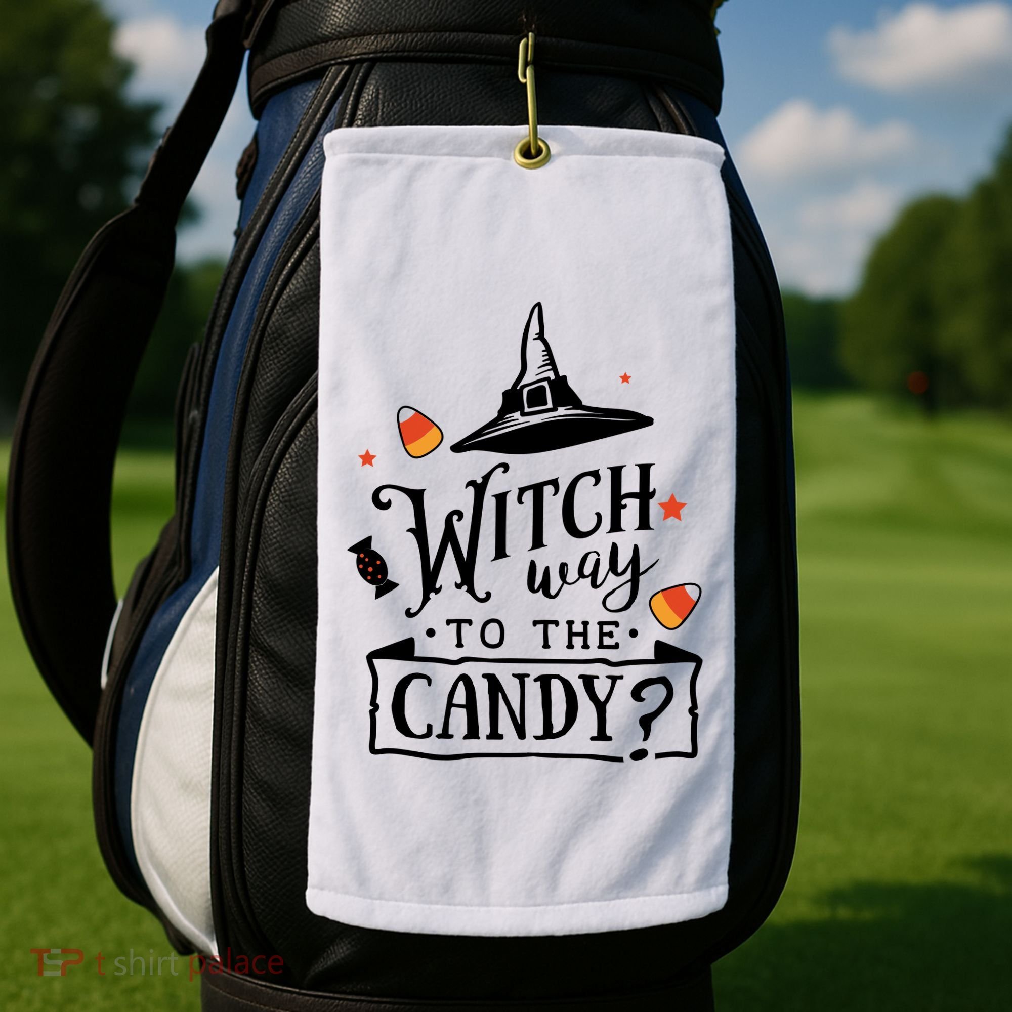 Witch Way Is The Candy Funny Halloween Golf Towel