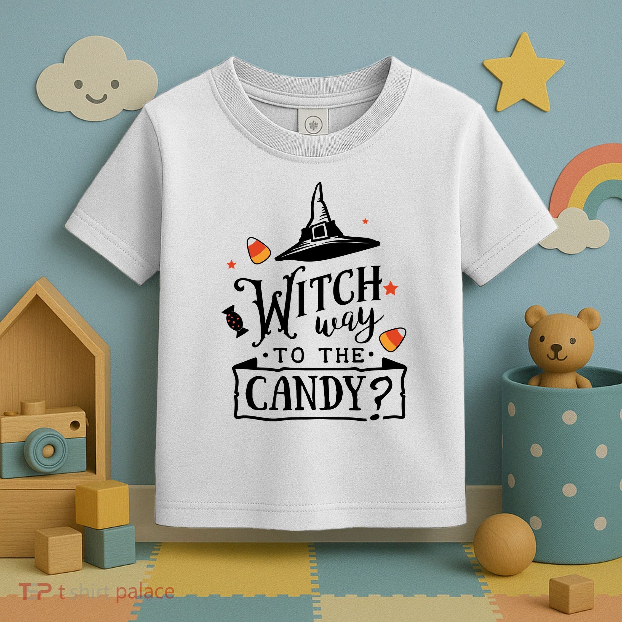 Witch Way Is The Candy Funny Halloween Toddler T-Shirt