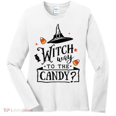 Witch Way Is The Candy Funny Halloween Women's Long Sleeve Shirt