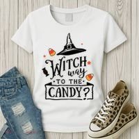 Witch Way Is The Candy Funny Halloween Women's T-Shirt thumb 3