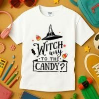 Witch Way Is The Candy Funny Halloween Kids T-Shirt thumb 3