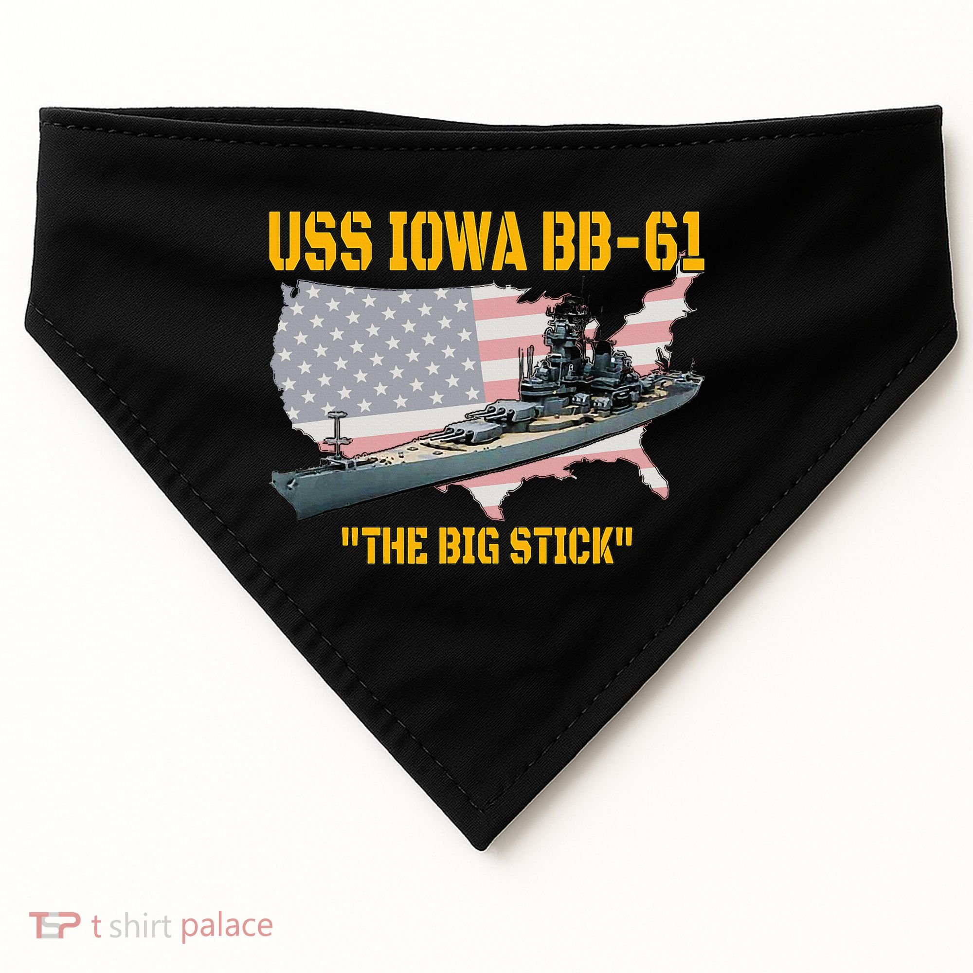 World War II Warship USS Iowa & WW2 BB61 Battleship Veteran USA-Made Doggie Bandana