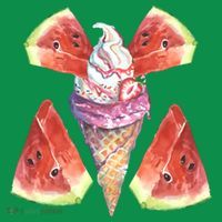Watermelon With Ice Cream Art Button thumb 1