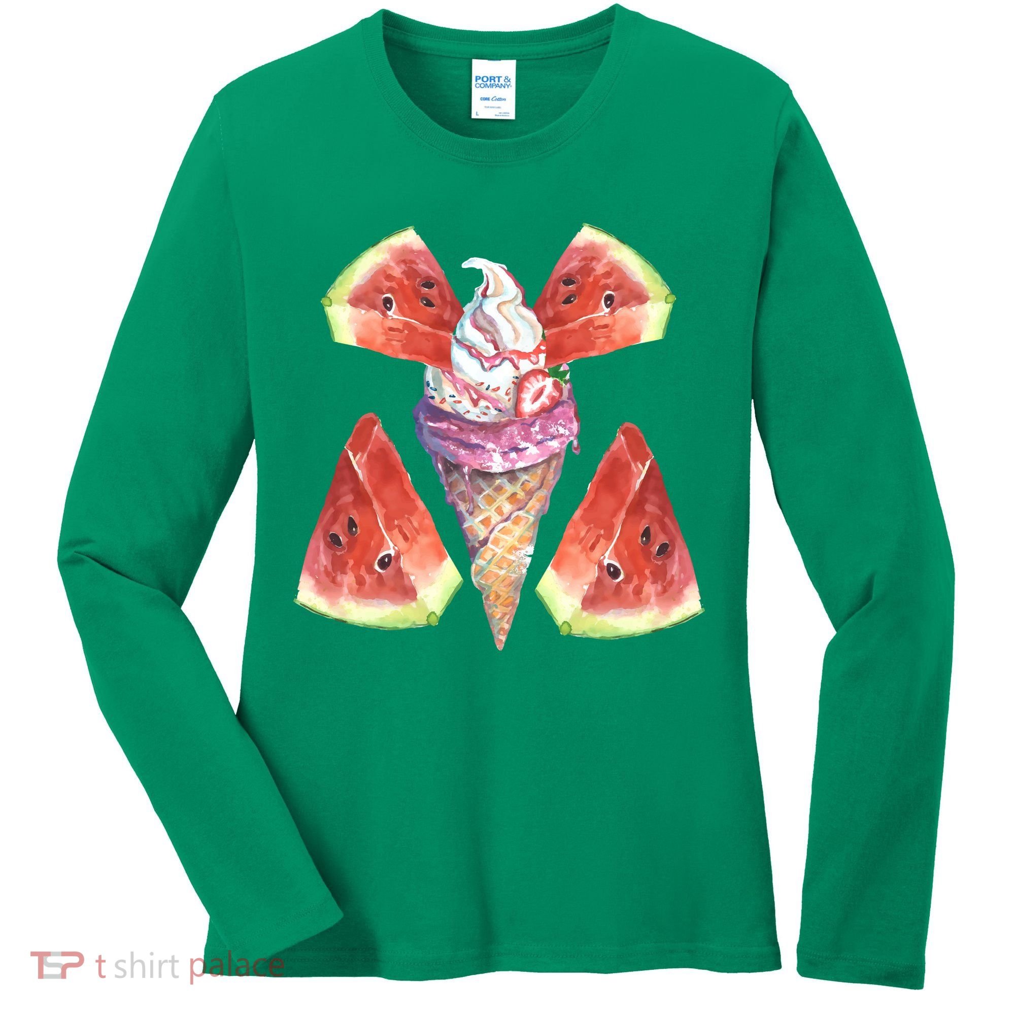 Watermelon With Ice Cream Art Women's Long Sleeve Shirt