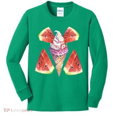 Watermelon With Ice Cream Art Kids Long Sleeve Shirt