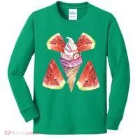 Watermelon With Ice Cream Art Kids Long Sleeve Shirt thumb 0