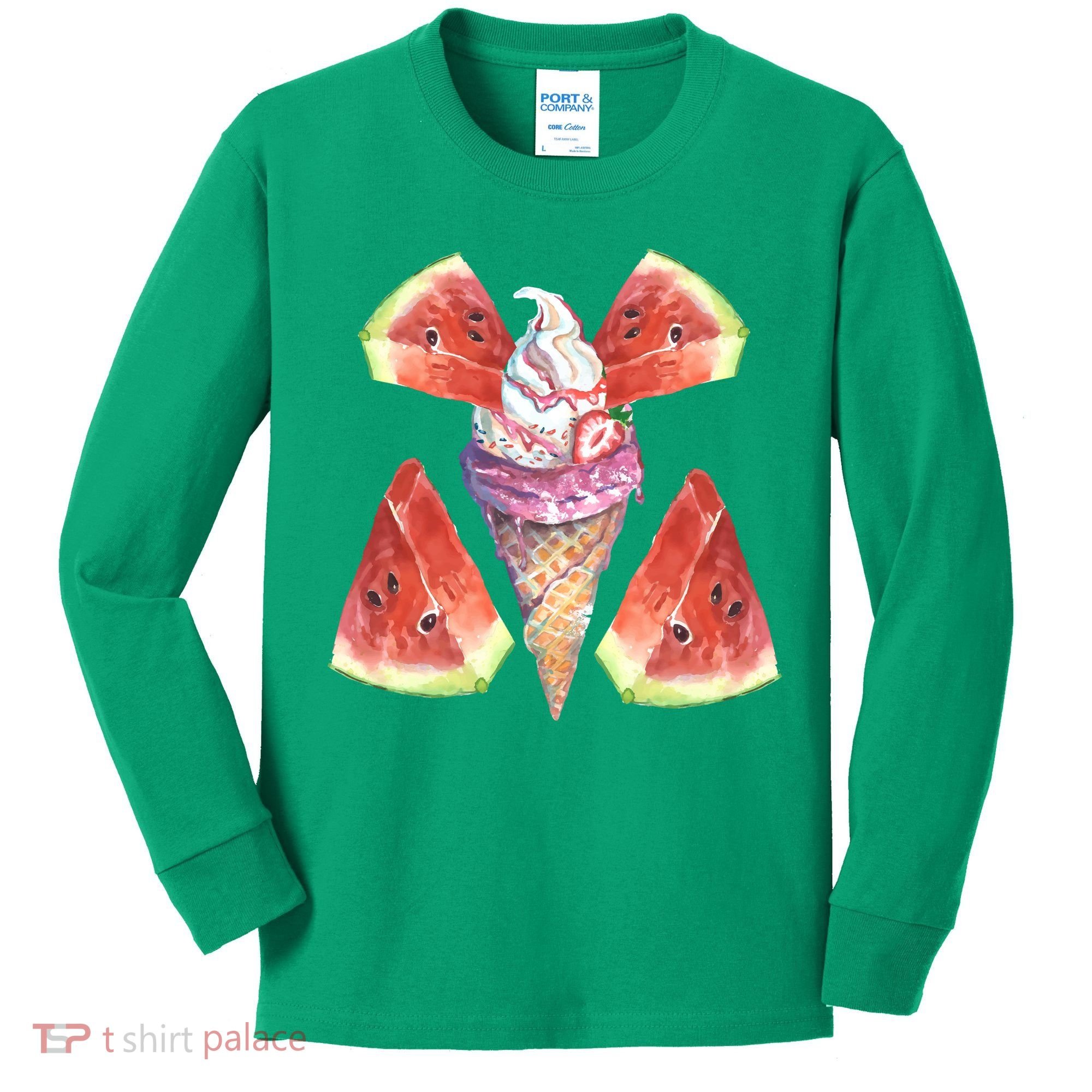 Watermelon With Ice Cream Art Kids Long Sleeve Shirt