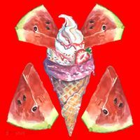 Watermelon With Ice Cream Art Santa Hat thumb 1