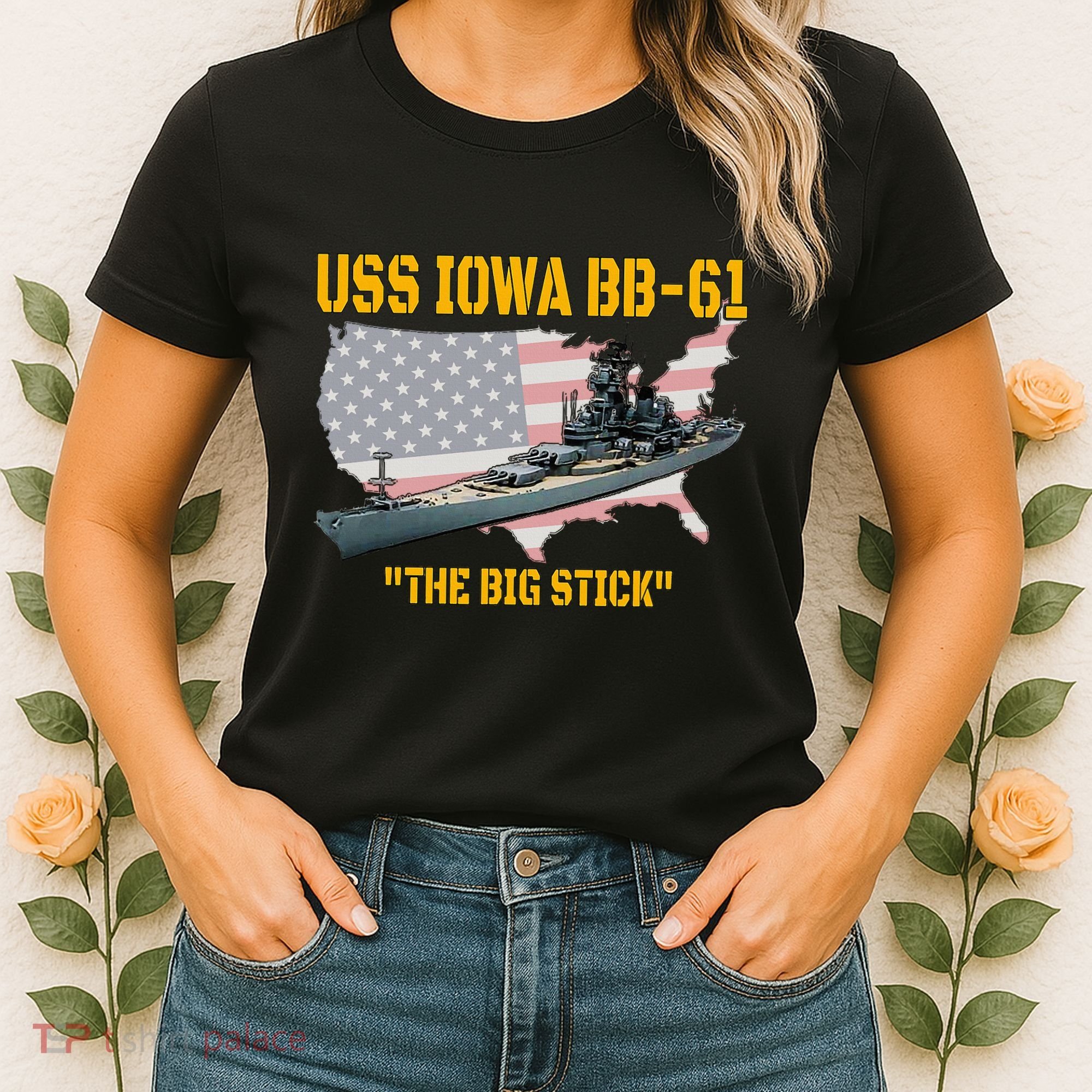 World War Ii Warship Uss Iowa & Ww2 Bb61 Battleship Veteran Women's T-Shirt
