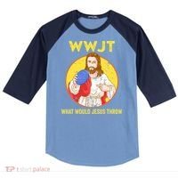 What Would Jesus Throw Frisbee Golf Raglan Baseball Sleeve Shirt thumb 0