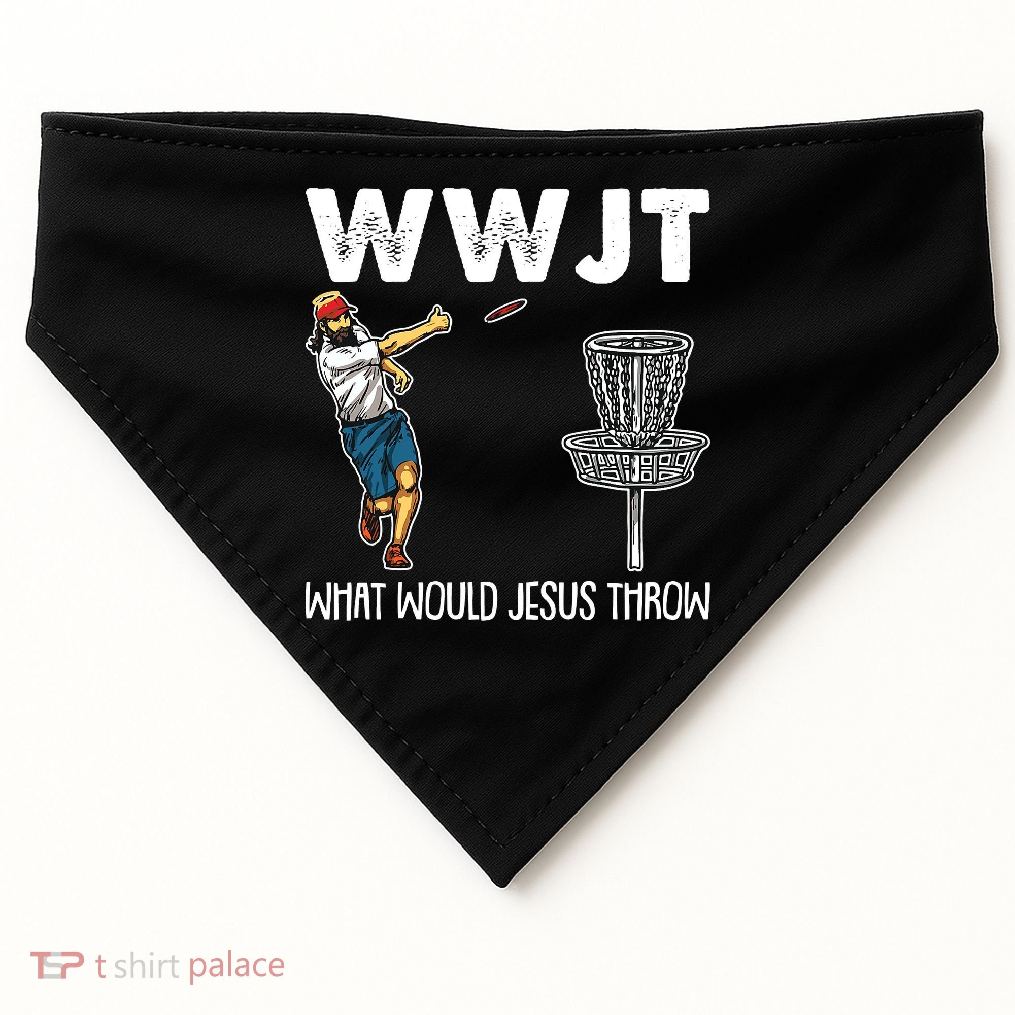 What Would Jesus Throw Christmas WWJT Disc Golf Funny USA-Made Doggie Bandana