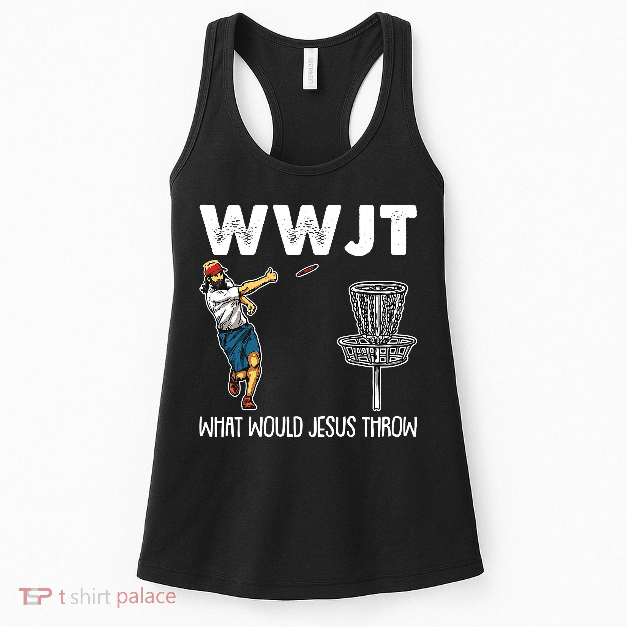 What Would Jesus Throw Christmas WWJT Disc Golf Funny Women's Tank Top