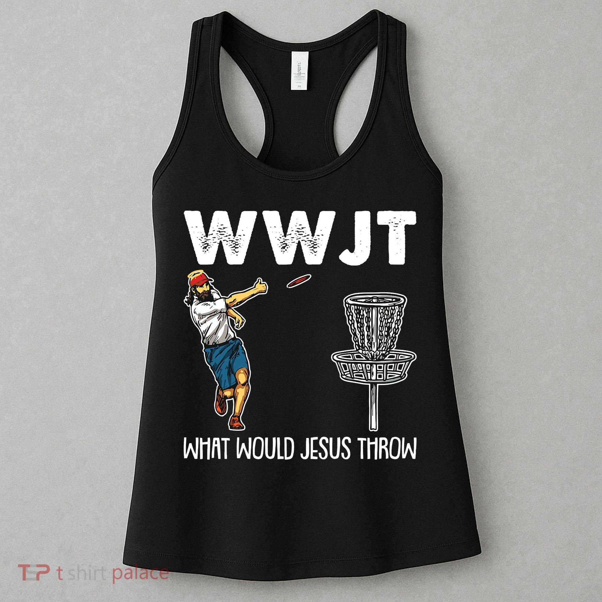 What Would Jesus Throw Christmas WWJT Disc Golf Funny Women's Tank Top