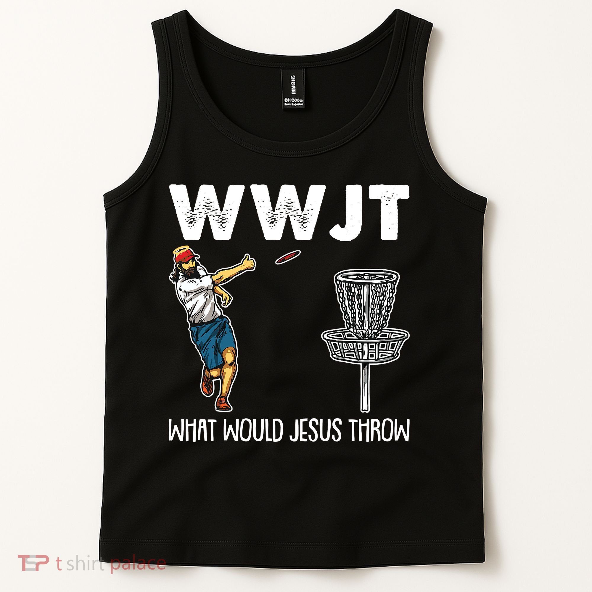 What Would Jesus Throw Christmas WWJT Disc Golf Funny Tank Top