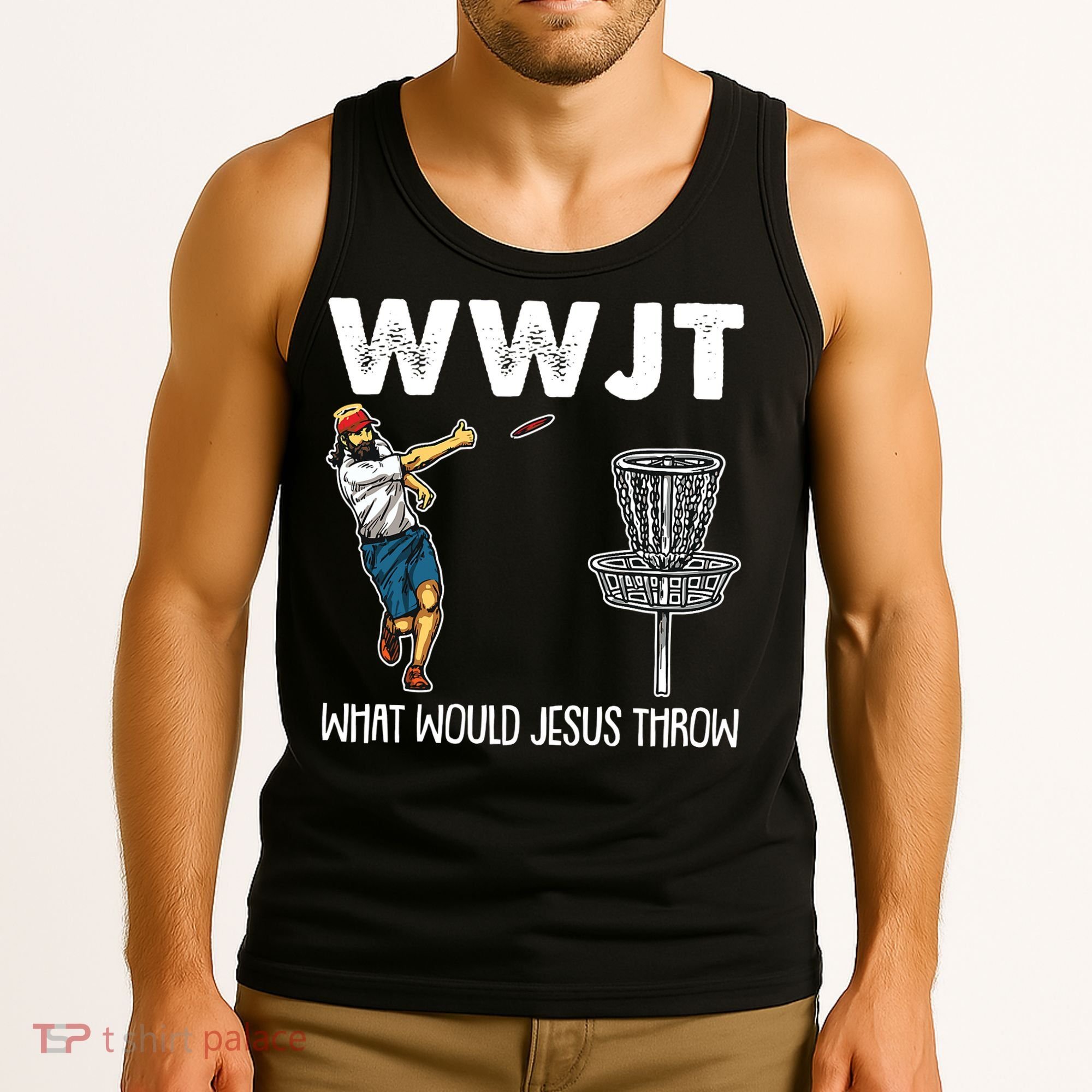 What Would Jesus Throw Christmas WWJT Disc Golf Funny Tank Top