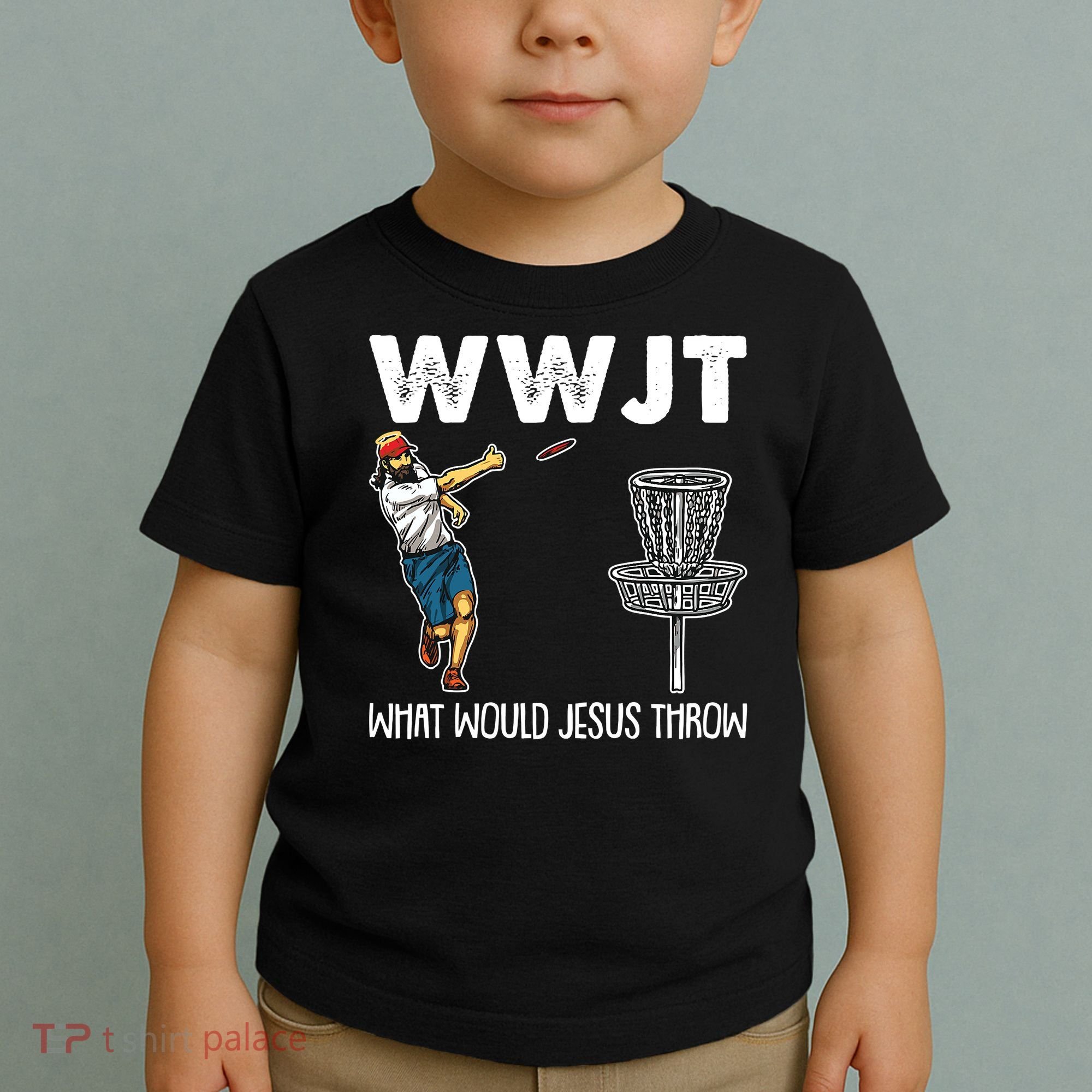 What Would Jesus Throw Christmas WWJT Disc Golf Funny Toddler T-Shirt