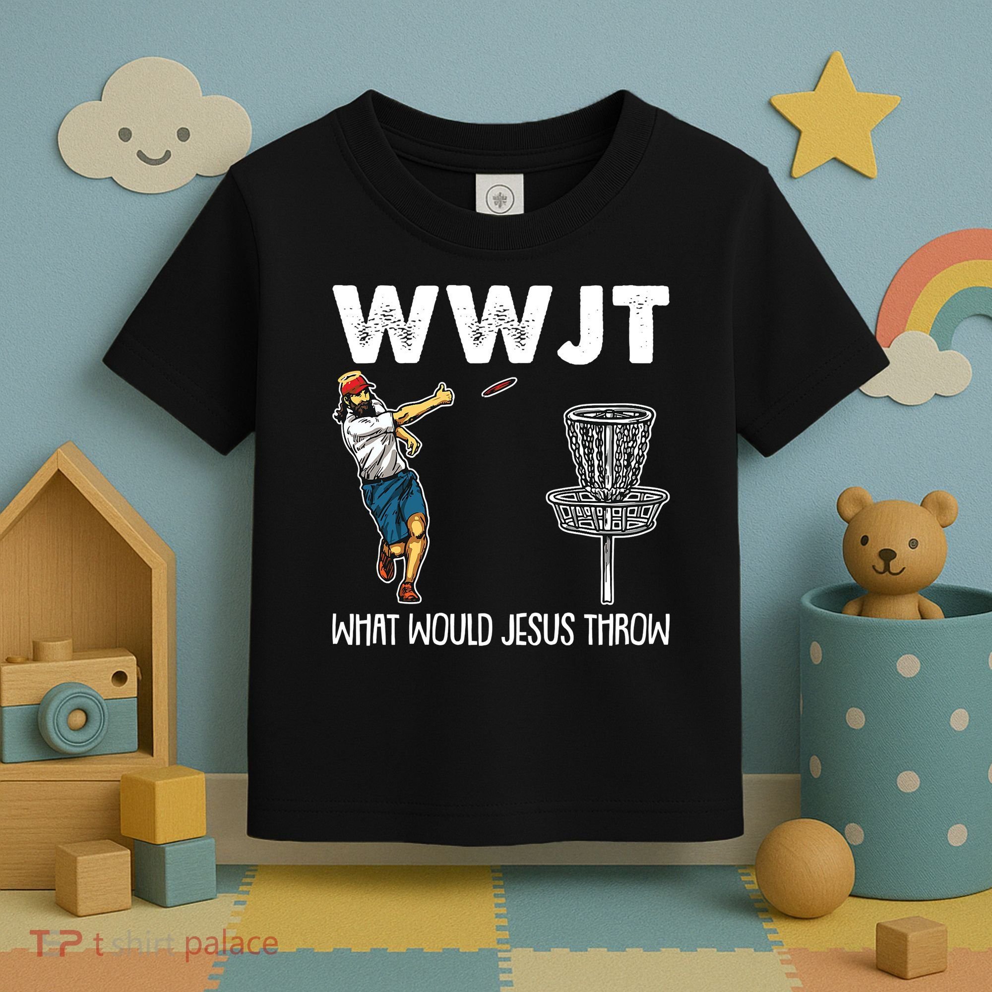 What Would Jesus Throw Christmas WWJT Disc Golf Funny Toddler T-Shirt