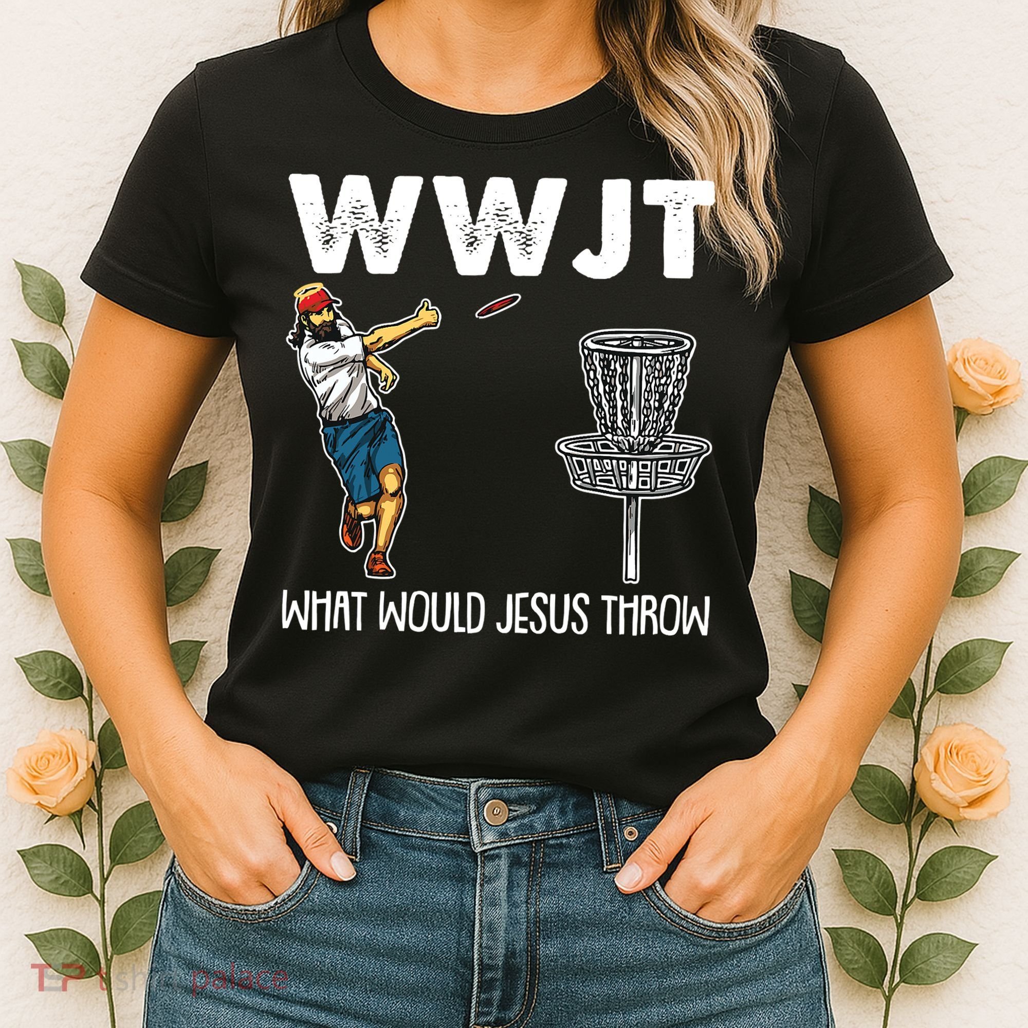 What Would Jesus Throw Christmas WWJT Disc Golf Funny Women's T-Shirt