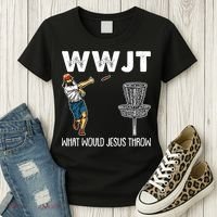 What Would Jesus Throw Christmas WWJT Disc Golf Funny Women's T-Shirt thumb 3