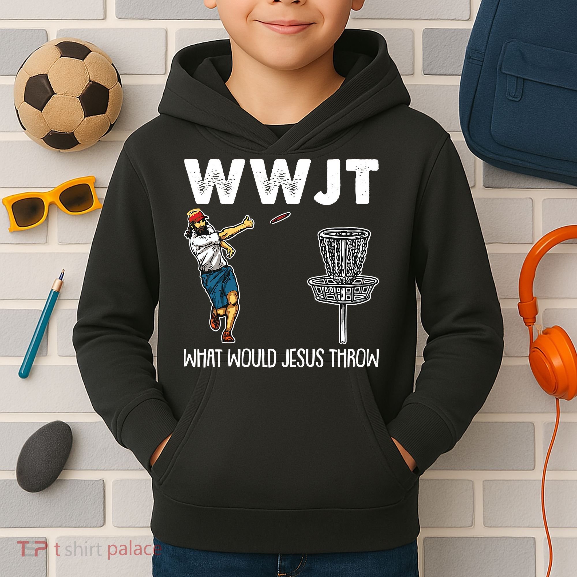What Would Jesus Throw Christmas WWJT Disc Golf Funny Kids Hoodie
