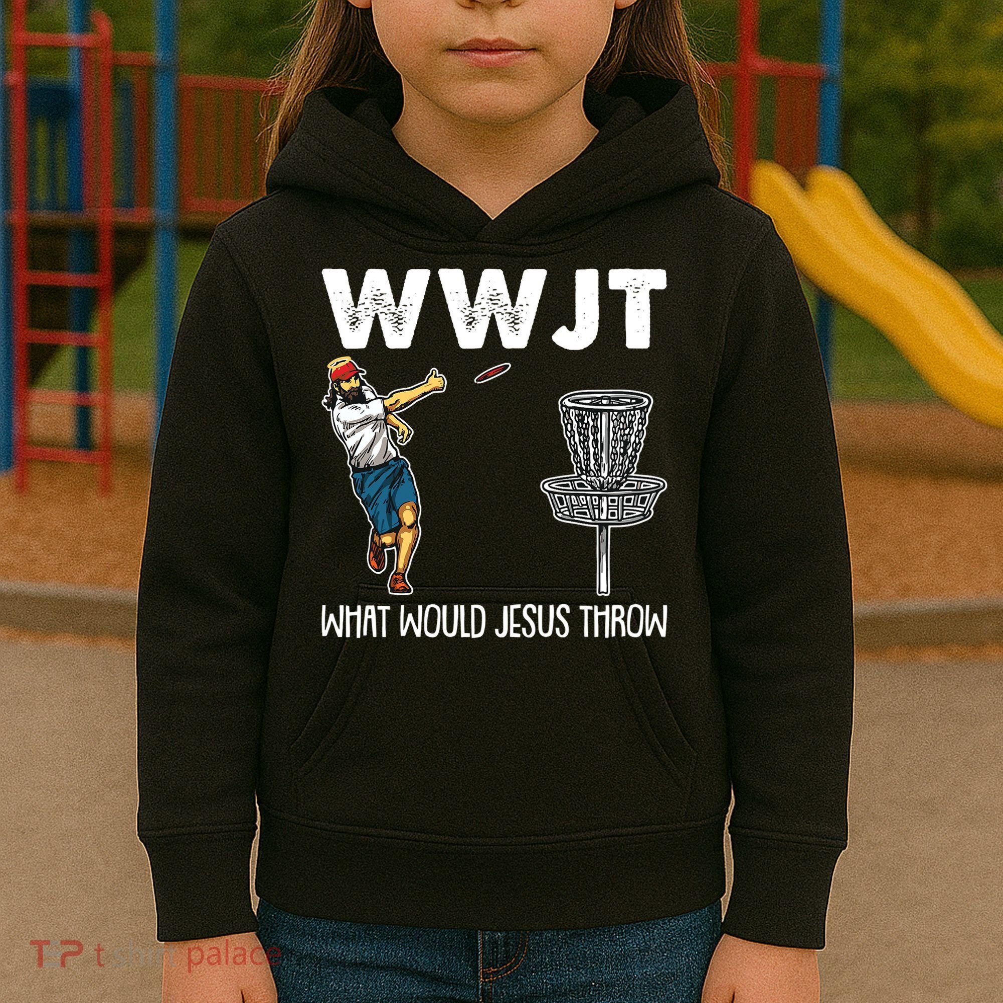 What Would Jesus Throw Christmas WWJT Disc Golf Funny Kids Hoodie
