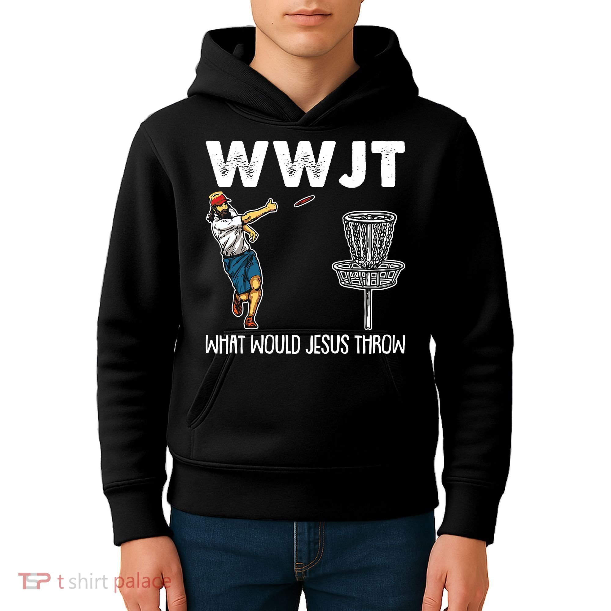 What Would Jesus Throw Christmas WWJT Disc Golf Funny Kids Hoodie