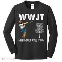 What Would Jesus Throw Christmas WWJT Disc Golf Funny Kids Long Sleeve Shirt thumb 0