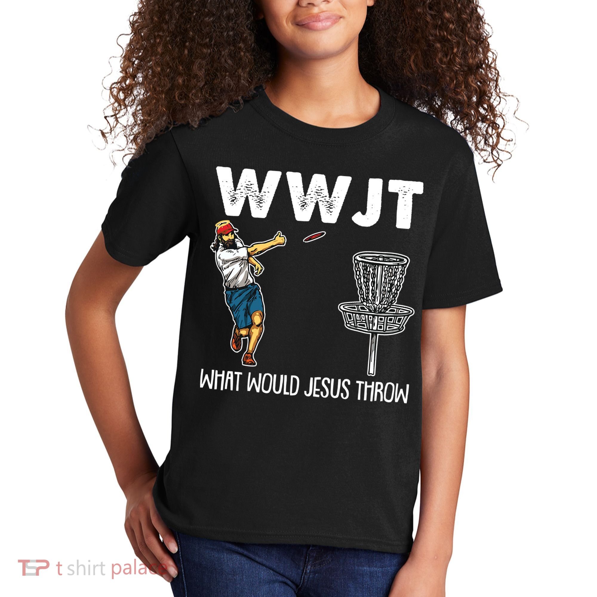 What Would Jesus Throw Christmas WWJT Disc Golf Funny Kids T-Shirt