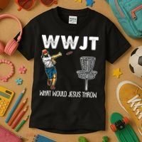 What Would Jesus Throw Christmas WWJT Disc Golf Funny Kids T-Shirt thumb 3