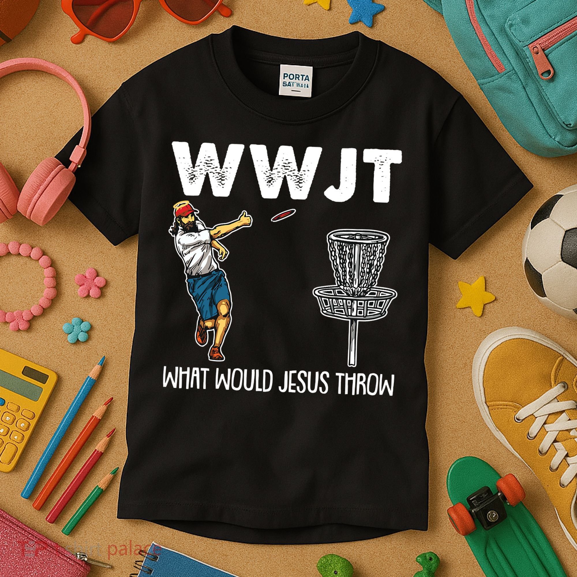 What Would Jesus Throw Christmas WWJT Disc Golf Funny Kids T-Shirt