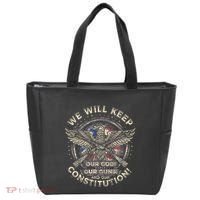 We Will Keep Our God Guns And Constitution Distressed Tote Bag thumb 0