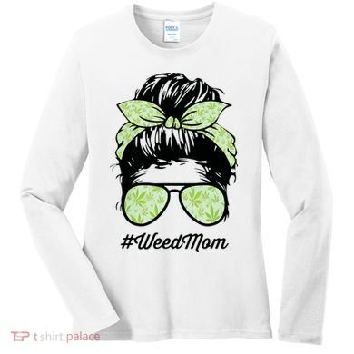 Womens Weed Mom Life With Leopard Mom Marijuana Weed Lover Women's Long Sleeve Shirt