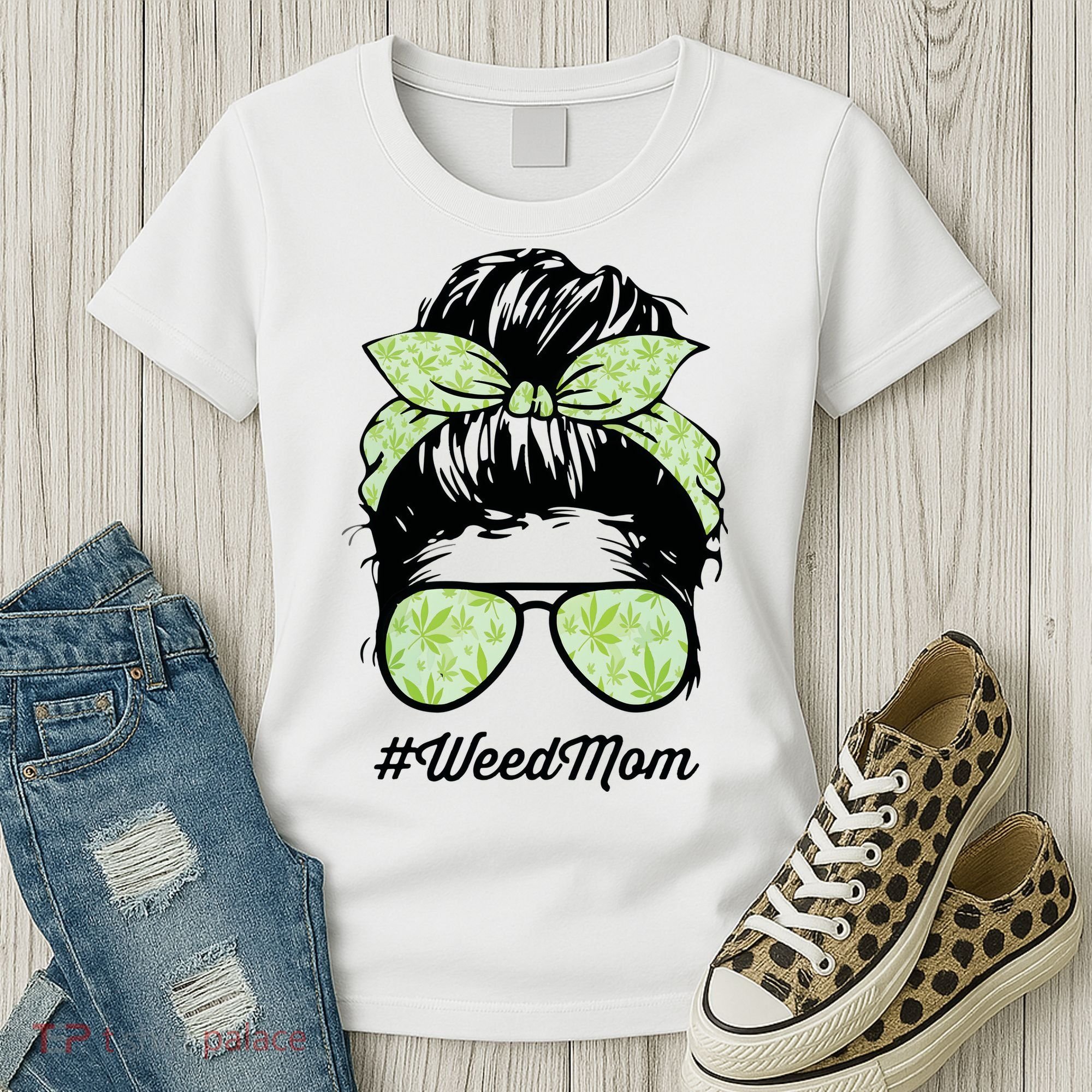 Womens Weed Mom Life With Leopard Mom Marijuana Weed Lover Women's T-Shirt