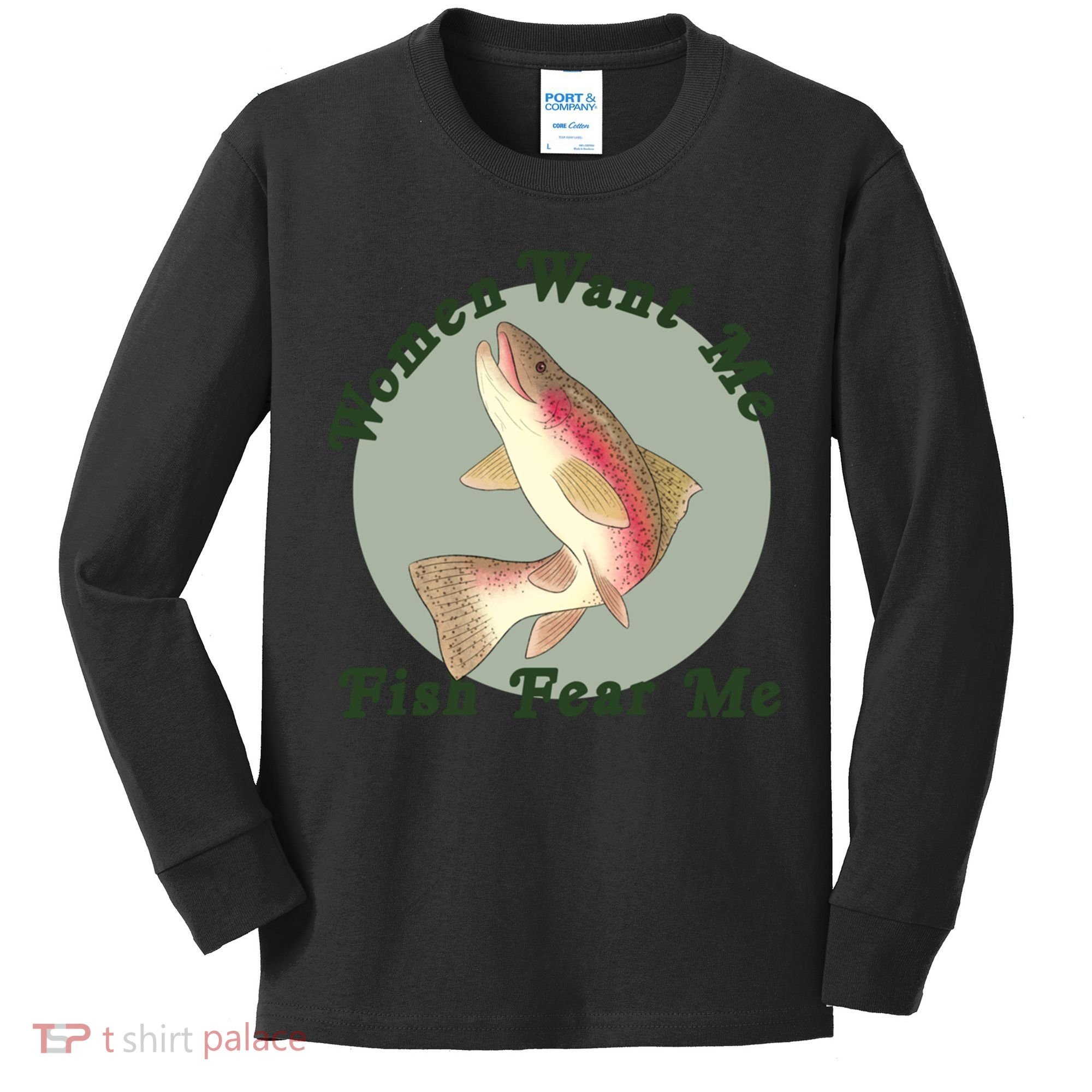 Women Want Me Fish Fear Me Active Kids Long Sleeve Shirt