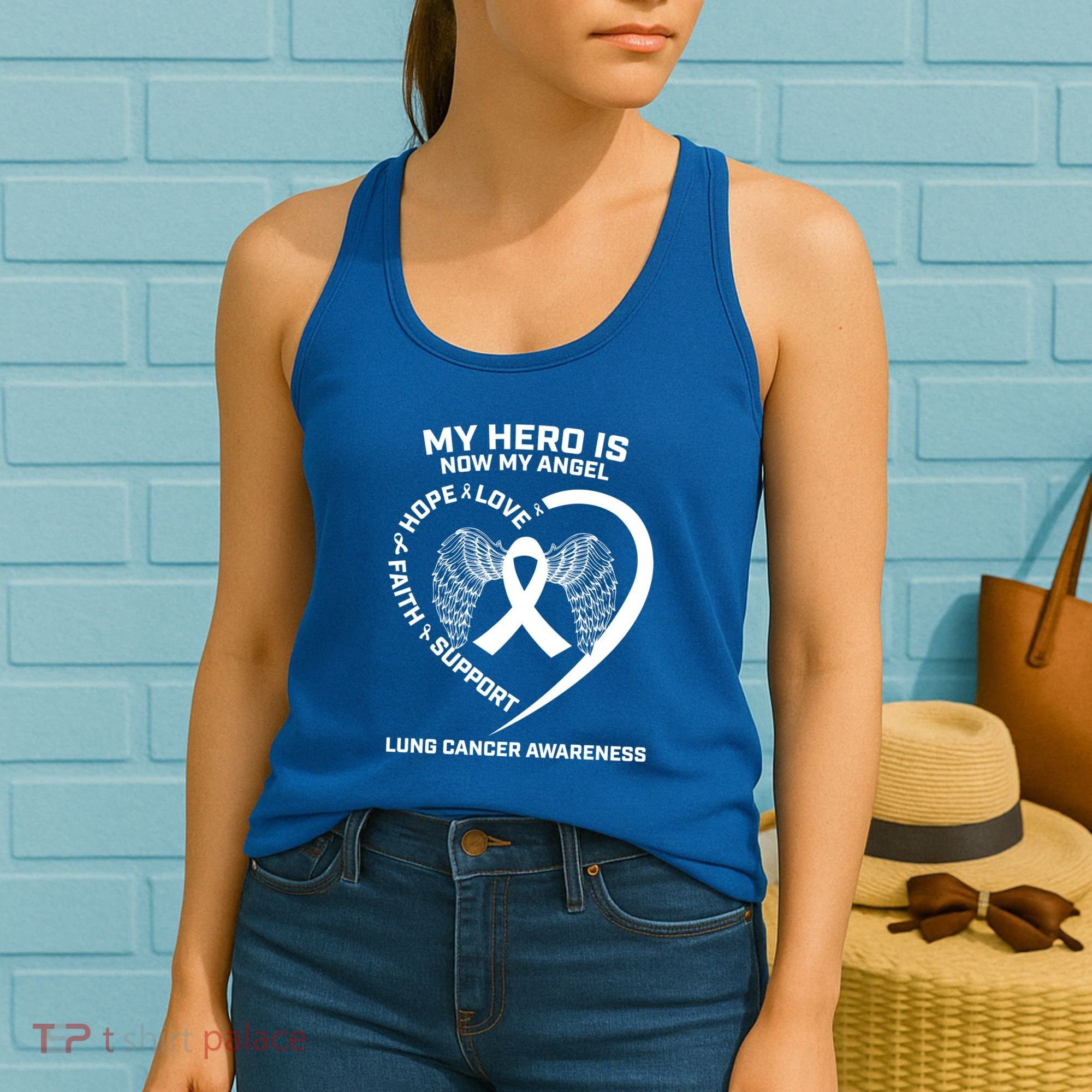 White Wings My Hero Is Now My Angel Lung Cancer Awareness Gift Women's Tank Top