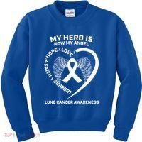 White Wings My Hero Is Now My Angel Lung Cancer Awareness Gift Kids Sweatshirt thumb 0