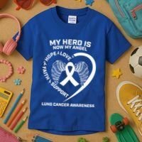 White Wings My Hero Is Now My Angel Lung Cancer Awareness Gift Kids T-Shirt thumb 3