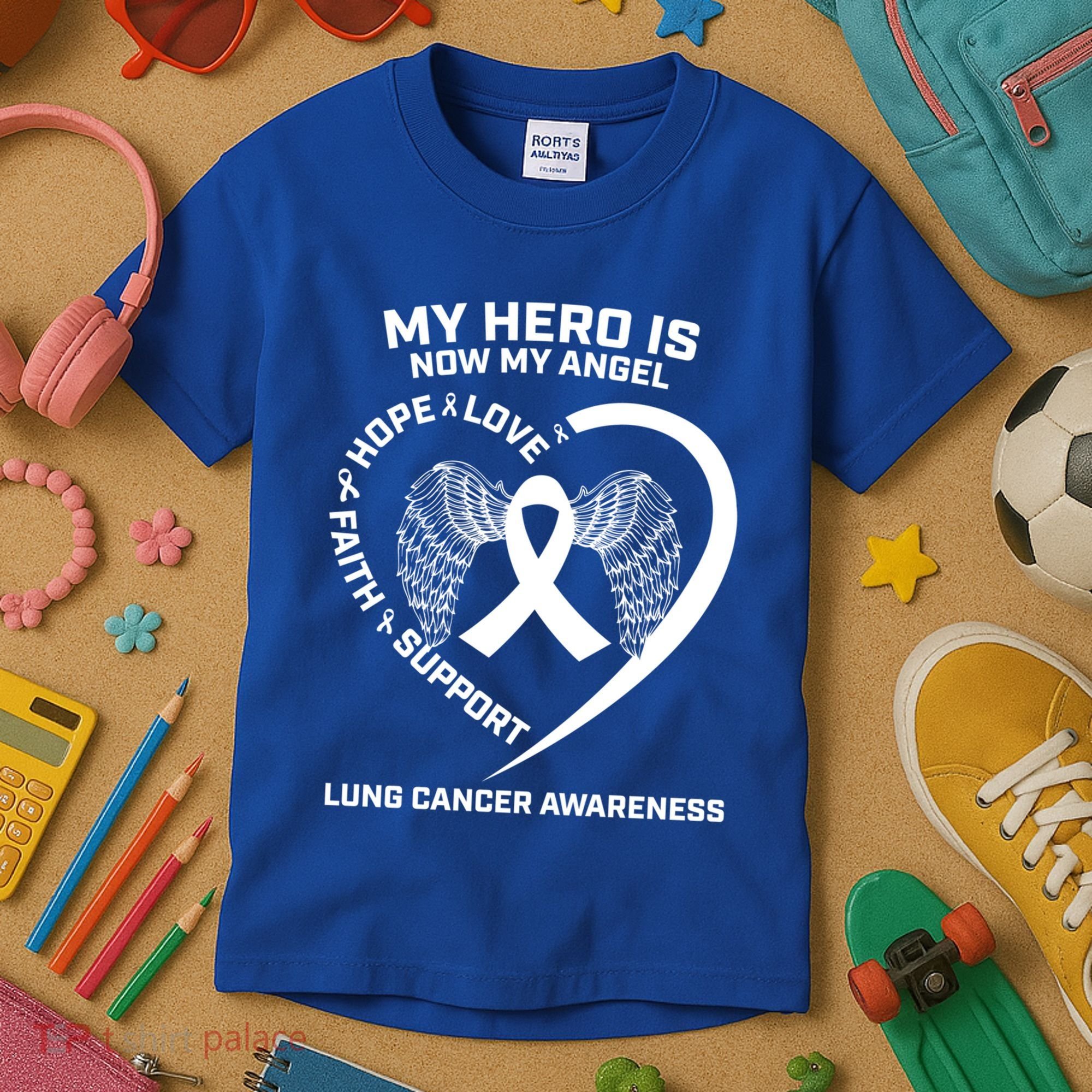 White Wings My Hero Is Now My Angel Lung Cancer Awareness Gift Kids T-Shirt