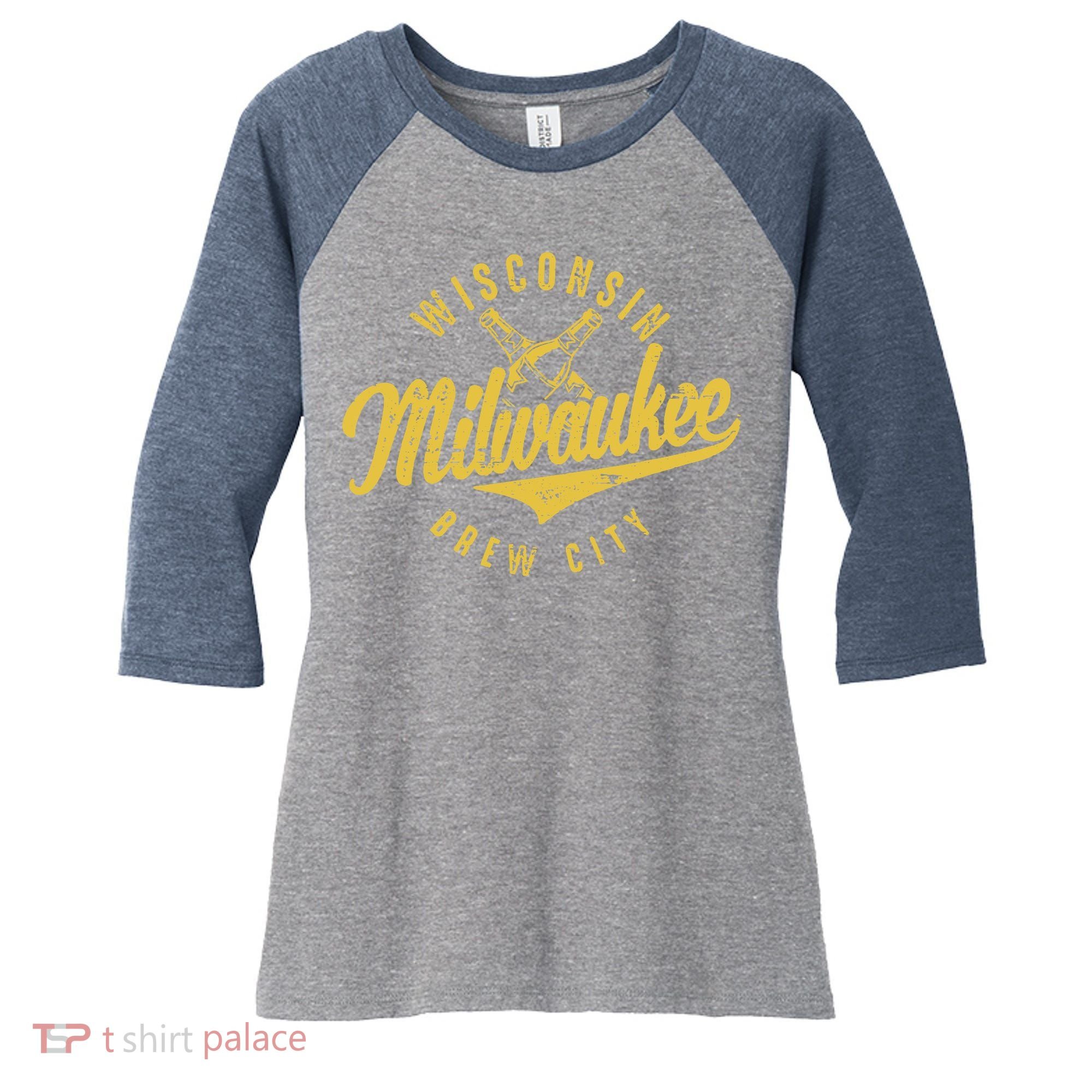 Wo Wisconsin Milwaukee Brew City Women's Tri-Blend 3/4-Sleeve Raglan Shirt