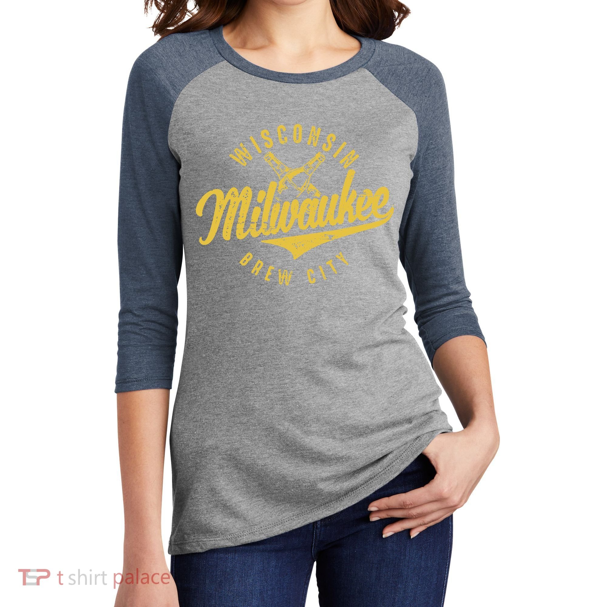 Wo Wisconsin Milwaukee Brew City Women's Tri-Blend 3/4-Sleeve Raglan Shirt