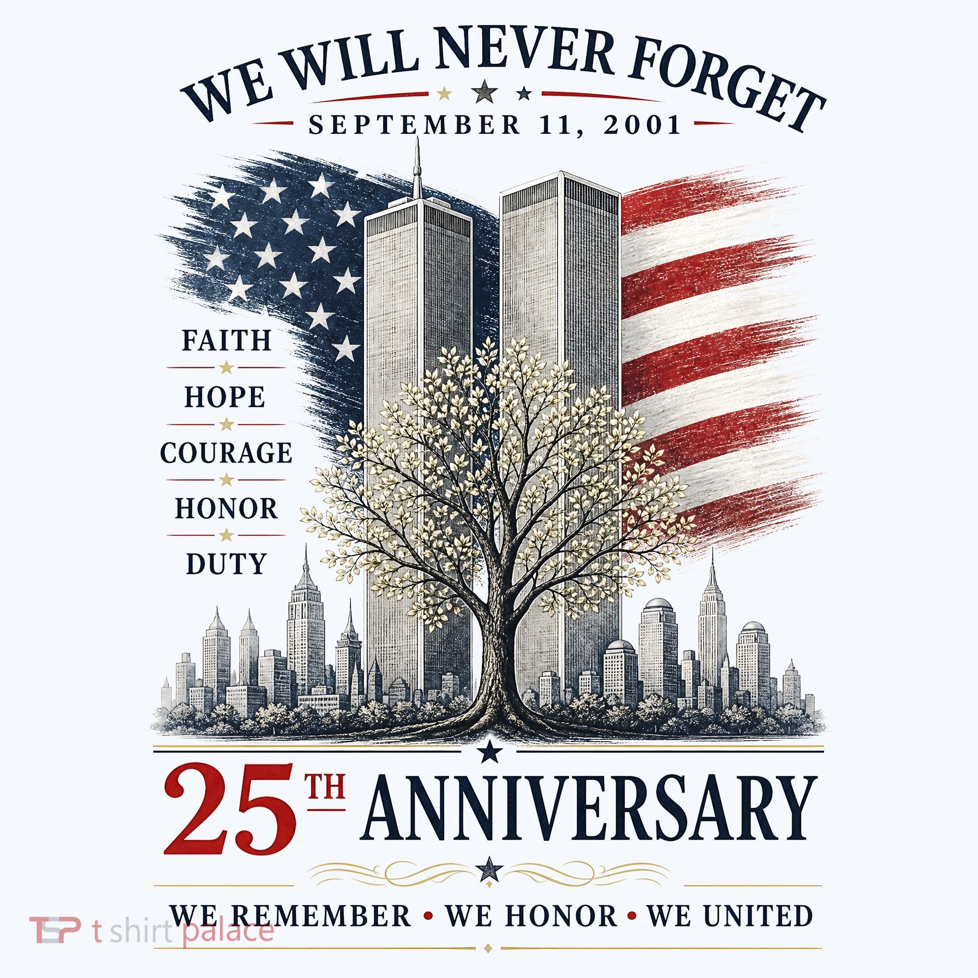 We Will Never Forget September 11 2001 25th Anniversary Tribute Kids Hoodie