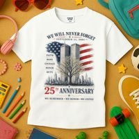 We Will Never Forget September 11 2001 25th Anniversary Tribute Kids T-Shirt thumb 3