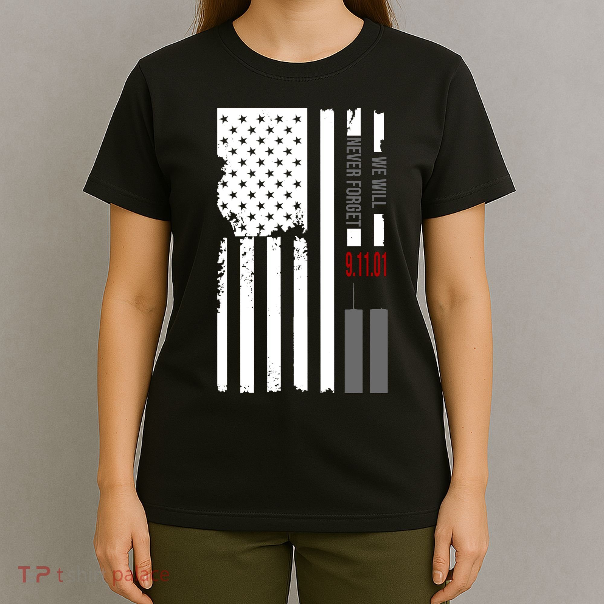 We Will Never Forget 9.11.01 USA Flag T-Shirt