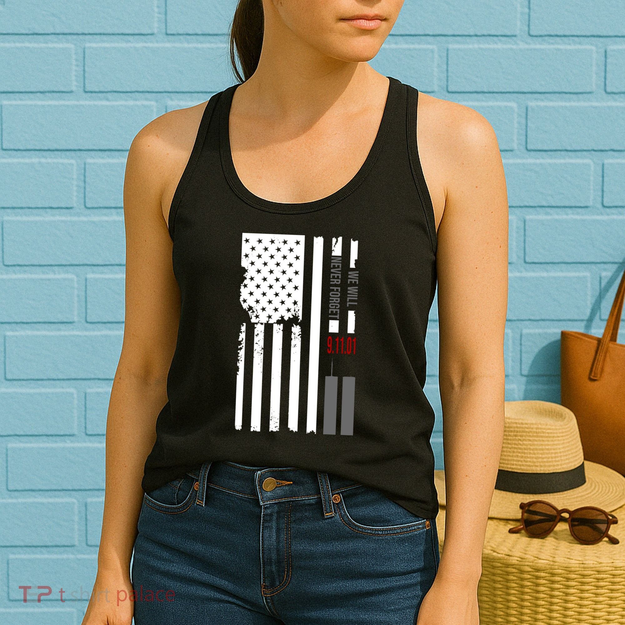 We Will Never Forget 9.11.01 USA Flag Women's Tank Top